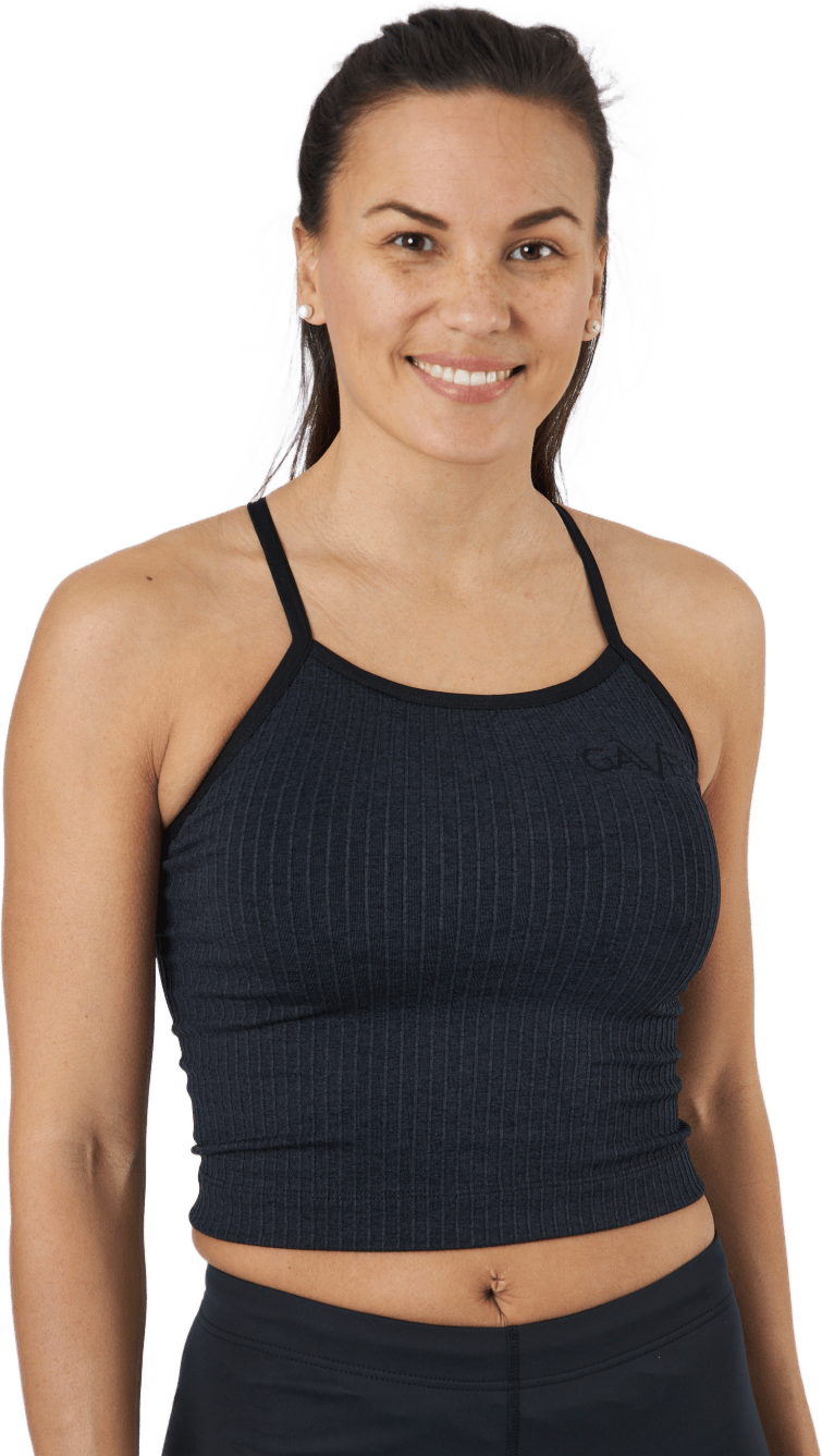 Ribbed Black Sand Melange Seam Black, Female, Apparels, Tops, Workout, Black, S