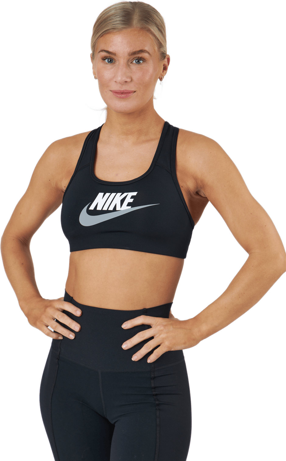 Dri-FIT Swoosh Women's Medium-Support Graphic Sports Bra BLACK/WHITE/PARTICLE GREY