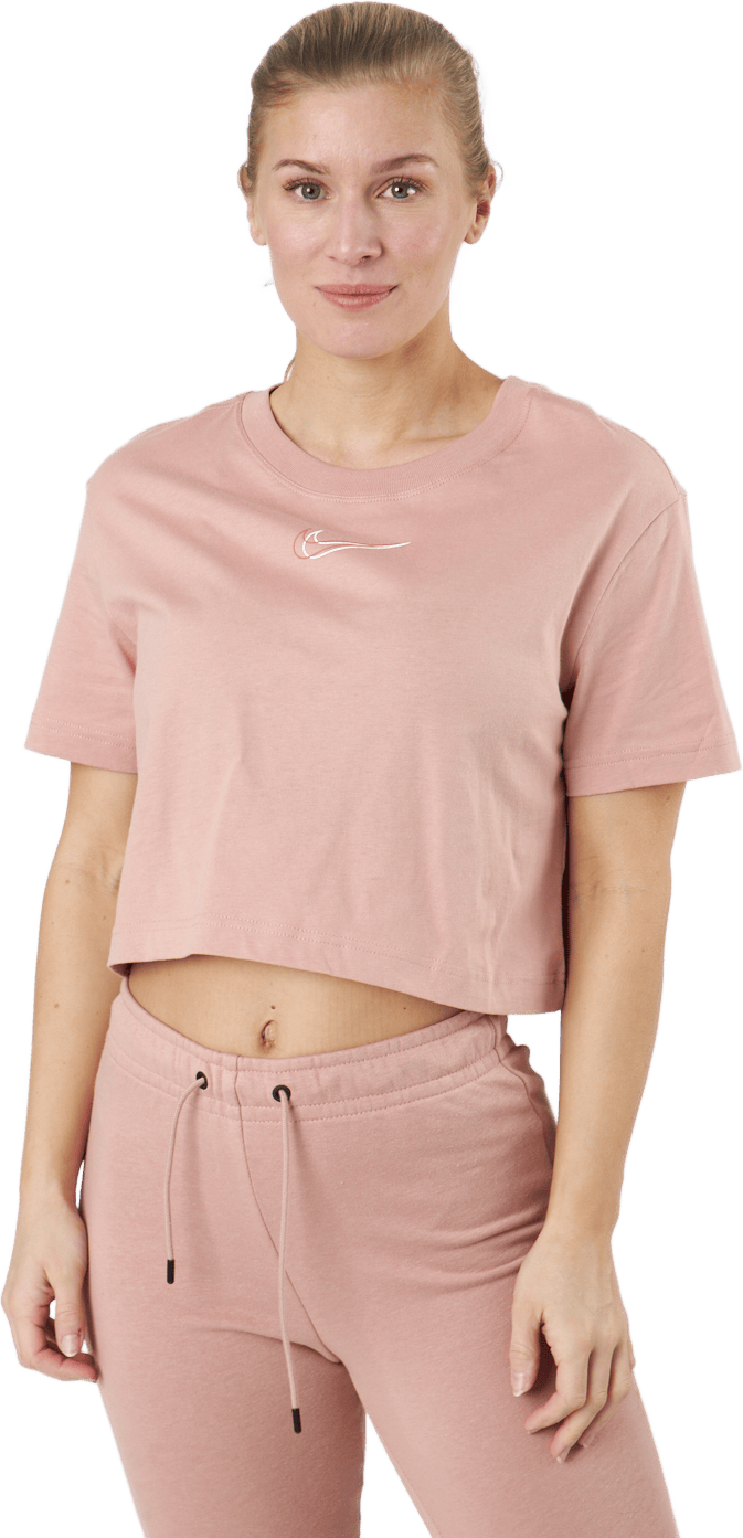 W Nsw Crop Ss Tee Prnt Rose Whisper/white, Female, Kläder, Tops, Rosa, S