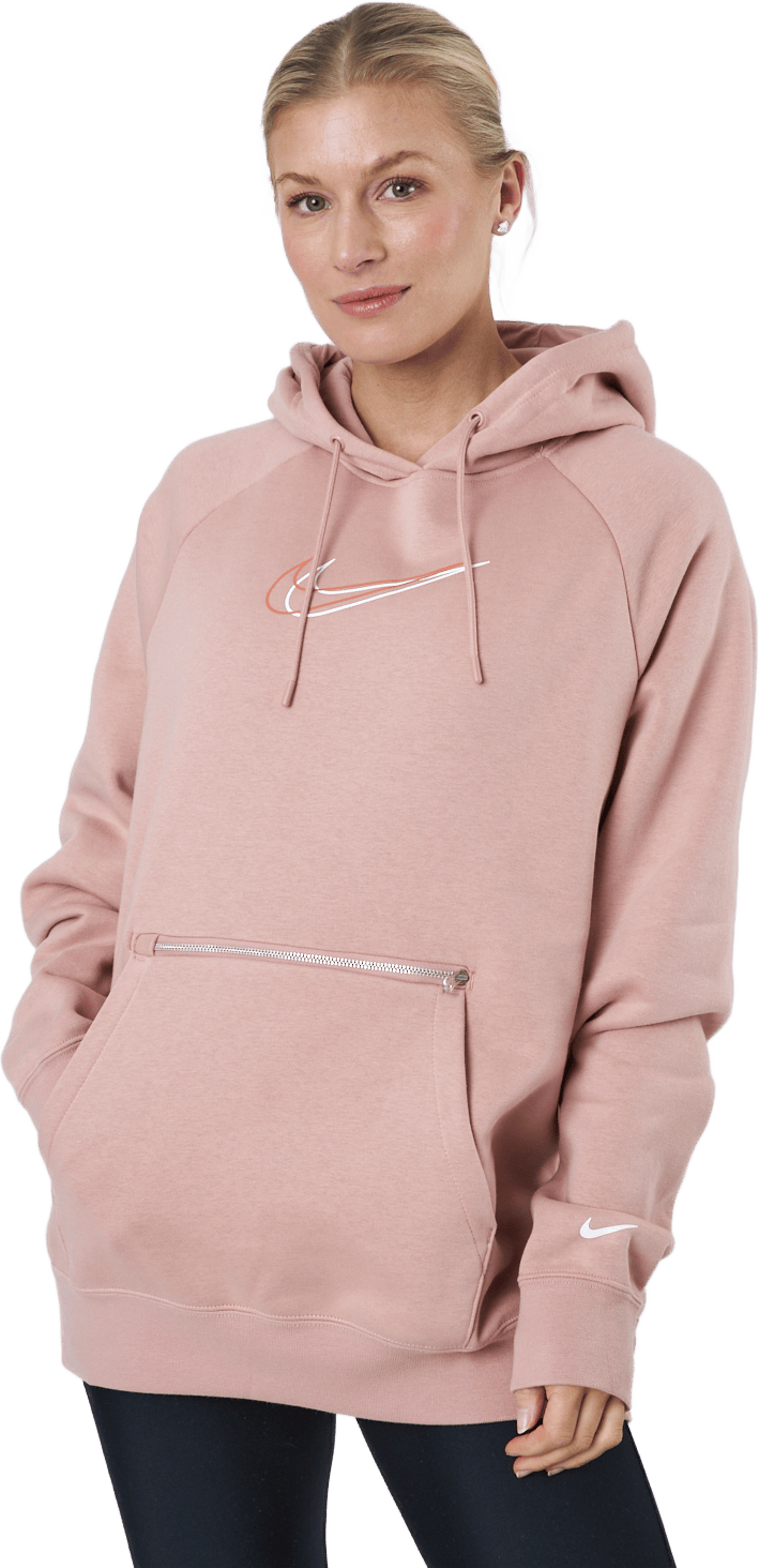 W Nsw Po Hoodie Os Bb Flc Prnt Rose Whisper/white, Female, Kläder, Skjortor, Rosa, S