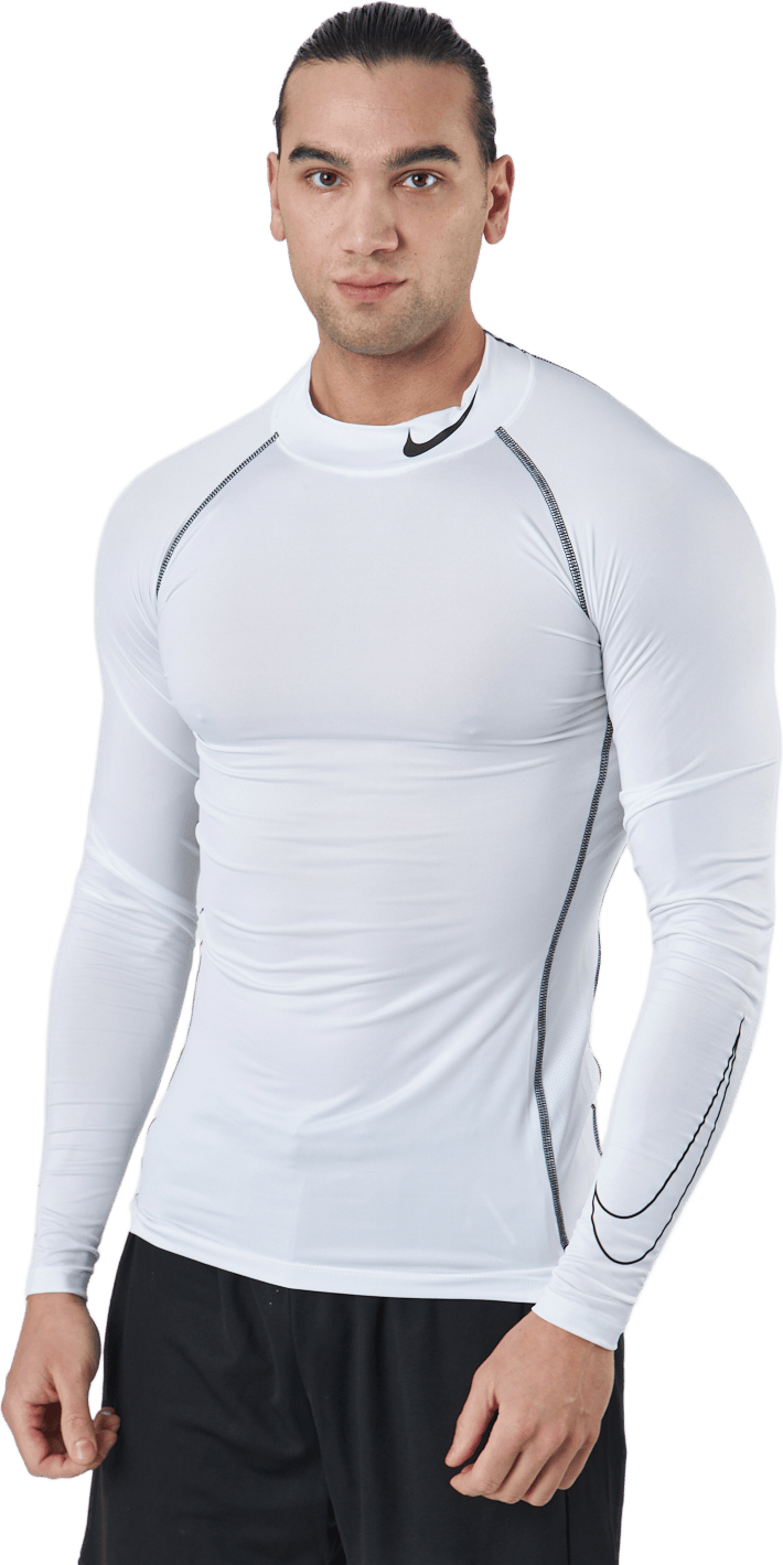 Nike Pro Dri-FIT Men's Tight Fit Long-Sleeve Top WHITE/BLACK/BLACK, Male, Apparels, Shirts, Workout, White, S