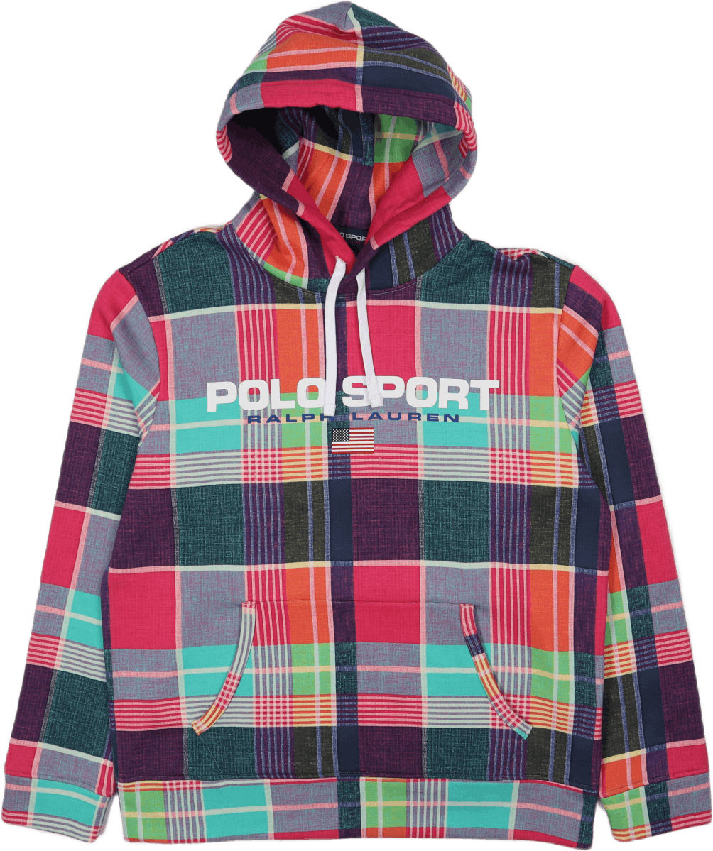 Polo Sport Madras-Print Hoodie Madras Print Pink Multi, Male, Abbigliamento, felpe con cappuccio e felpe, Multi colore, S
