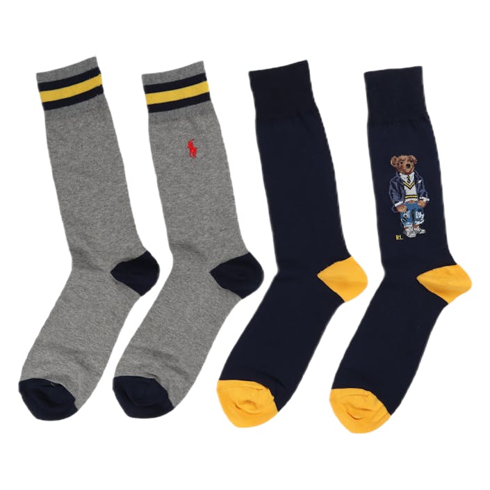 Polo Bear Trouser Sock 2-Pack 2Pk Navy/Foster Grey Htr, Male, Vaatteet, Sukat, Harmaa/Sininen, ONESIZE