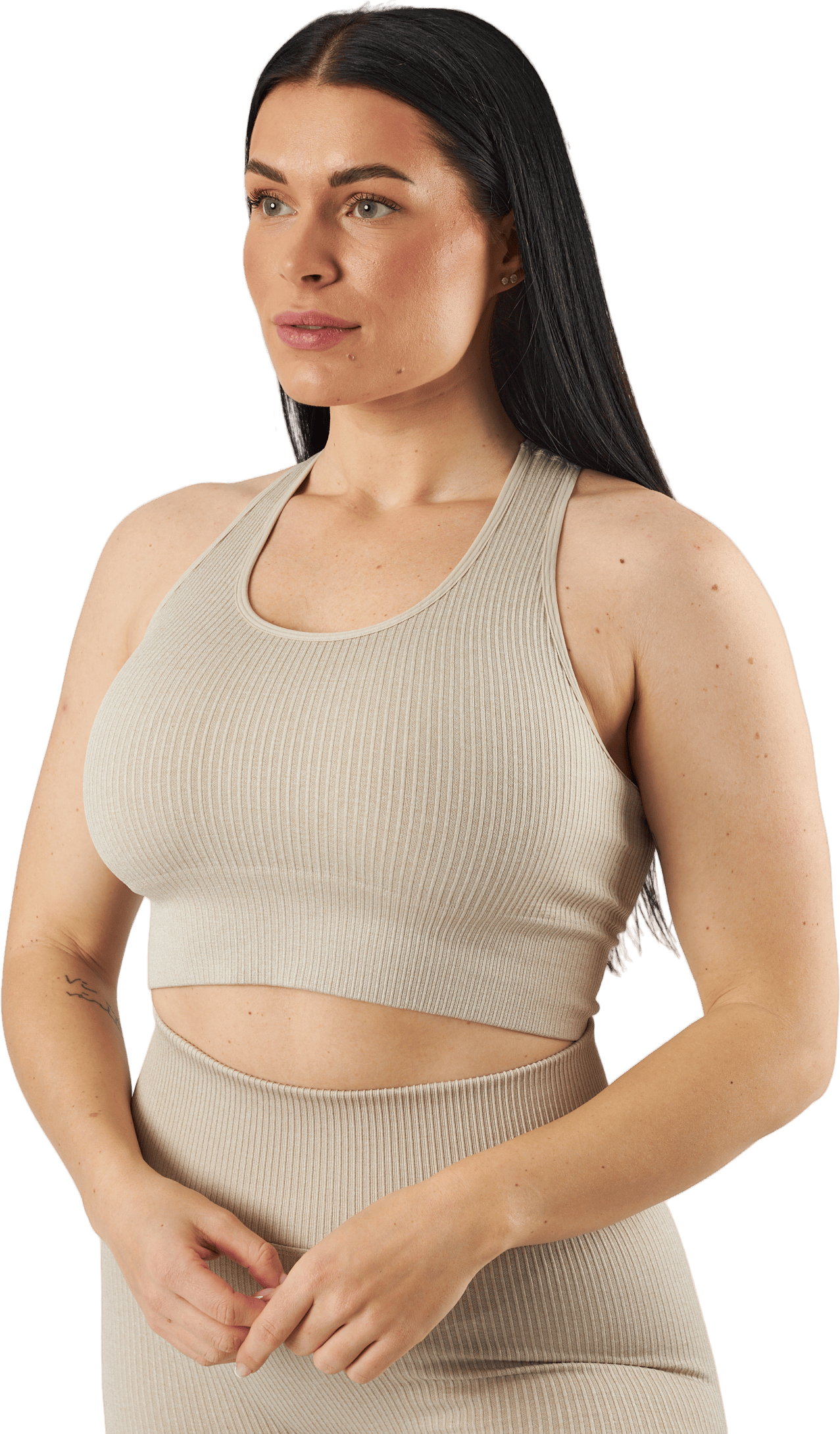 Rib Seamless Crop Top Mushroom, Female, Apparels, Tops, Running, Beige, M/L