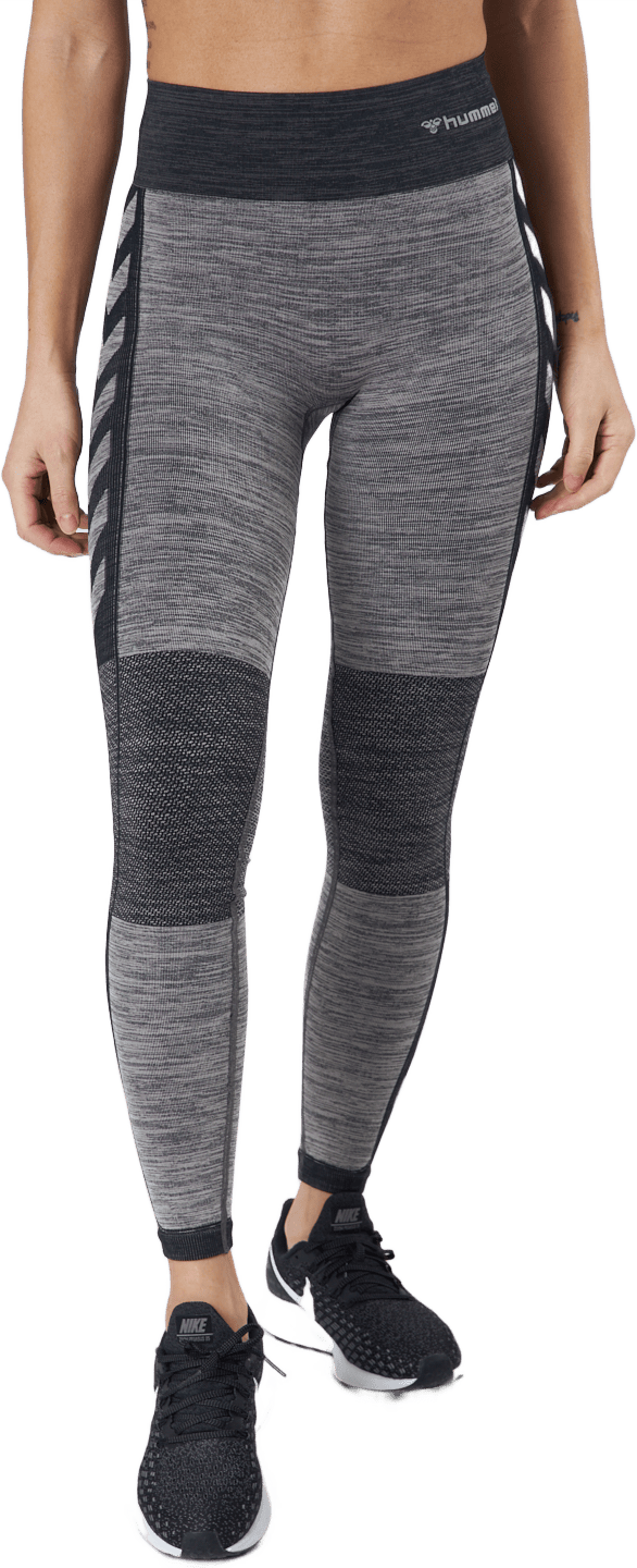 Hmlclea Seamless Mid Waist Tig Chateau Gray/black Melange, Female, Apparels, Leggings, Grey, XL