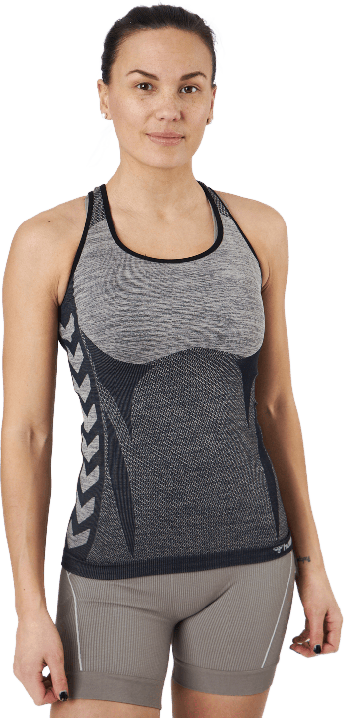 Hmlclea Seamless Top Chateau Gray/black Melange, Female, Apparels, Tops, Grey, XS