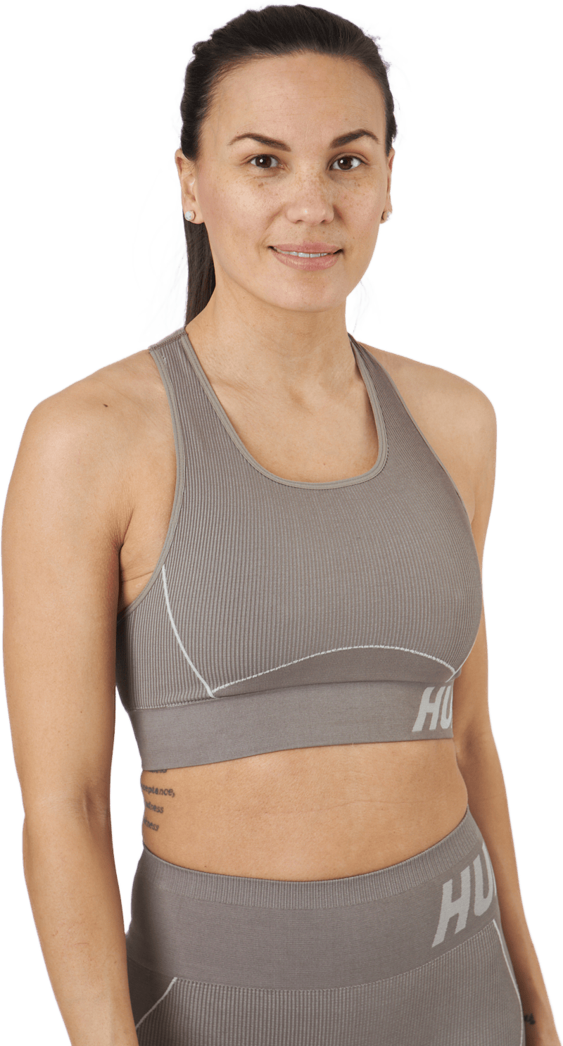 Hmlte Christel Seamless Sports Chateau Gray/driftwood Melange, Female, Apparels, Sports Bras, Running, Beige, XS