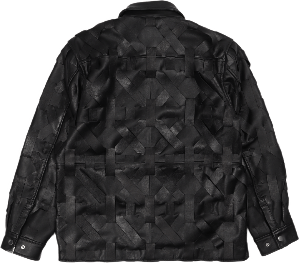 Boxy Shirt Long Sleeve Black Leather Weave