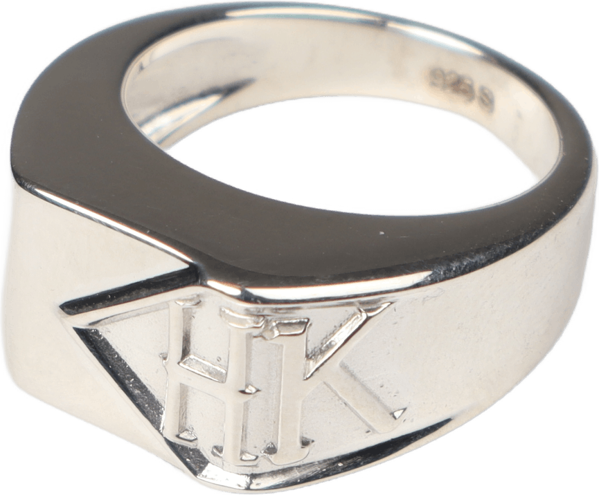 Squared Side Logo Signet Ring Silver