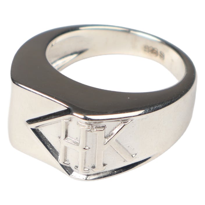 Squared Side Logo Signet Ring Silver, Unisex, Attrezzature, altri accessori, Argento, ONESIZE