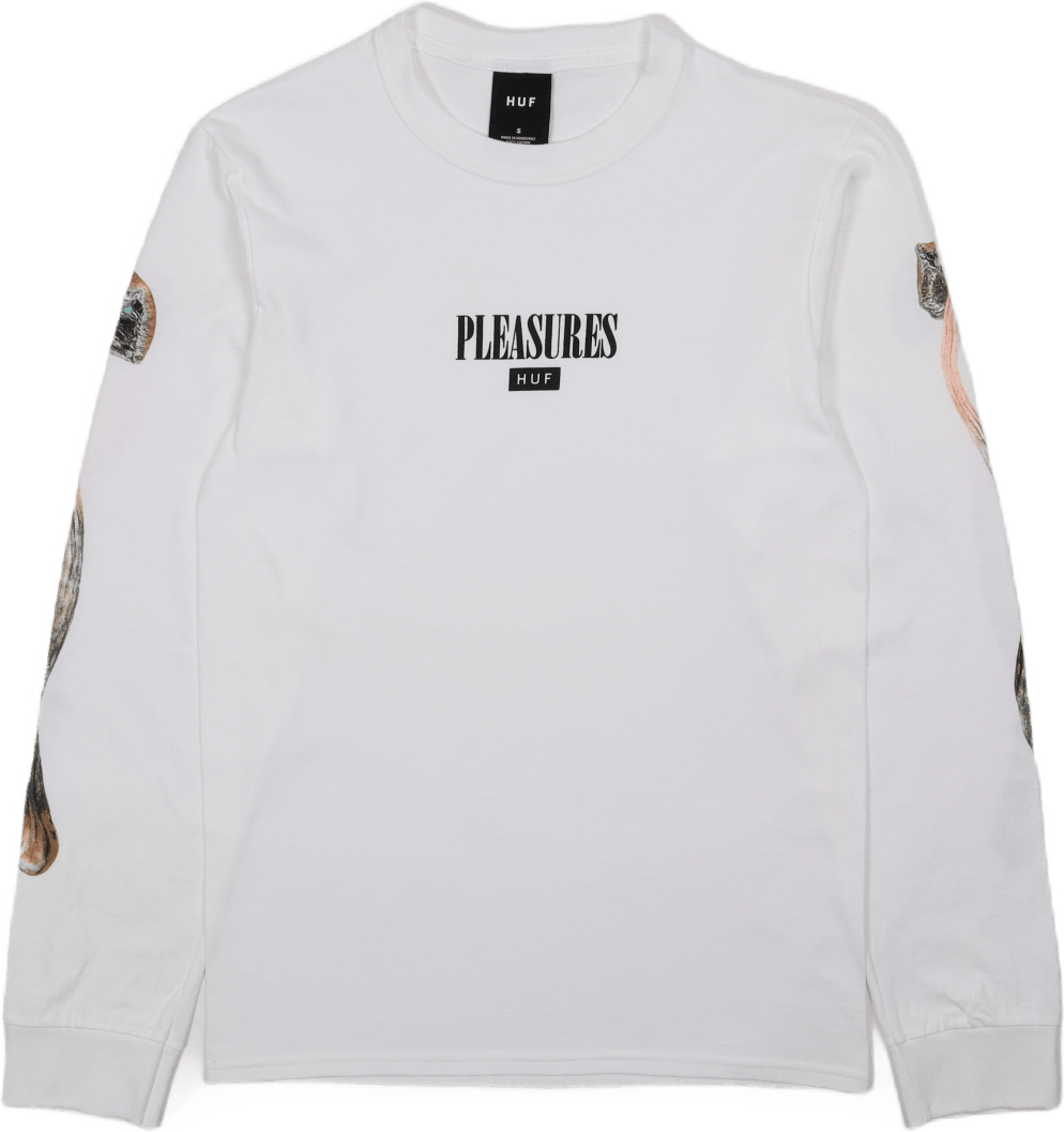 HUF X PLEASURES SPORE L/S TEE WHITE, Male, Apparels, Tops, White, L