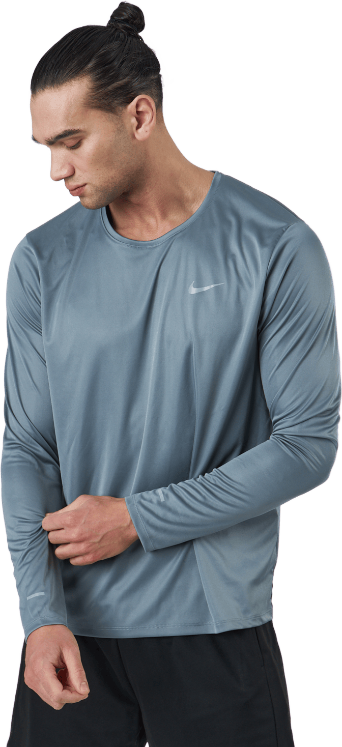 Dri-FIT Miler Men's Long-Sleeve Running Top SMOKE GREY/REFLECTIVE SILV, Male, Apparels, Shirts, Running, Blue, M