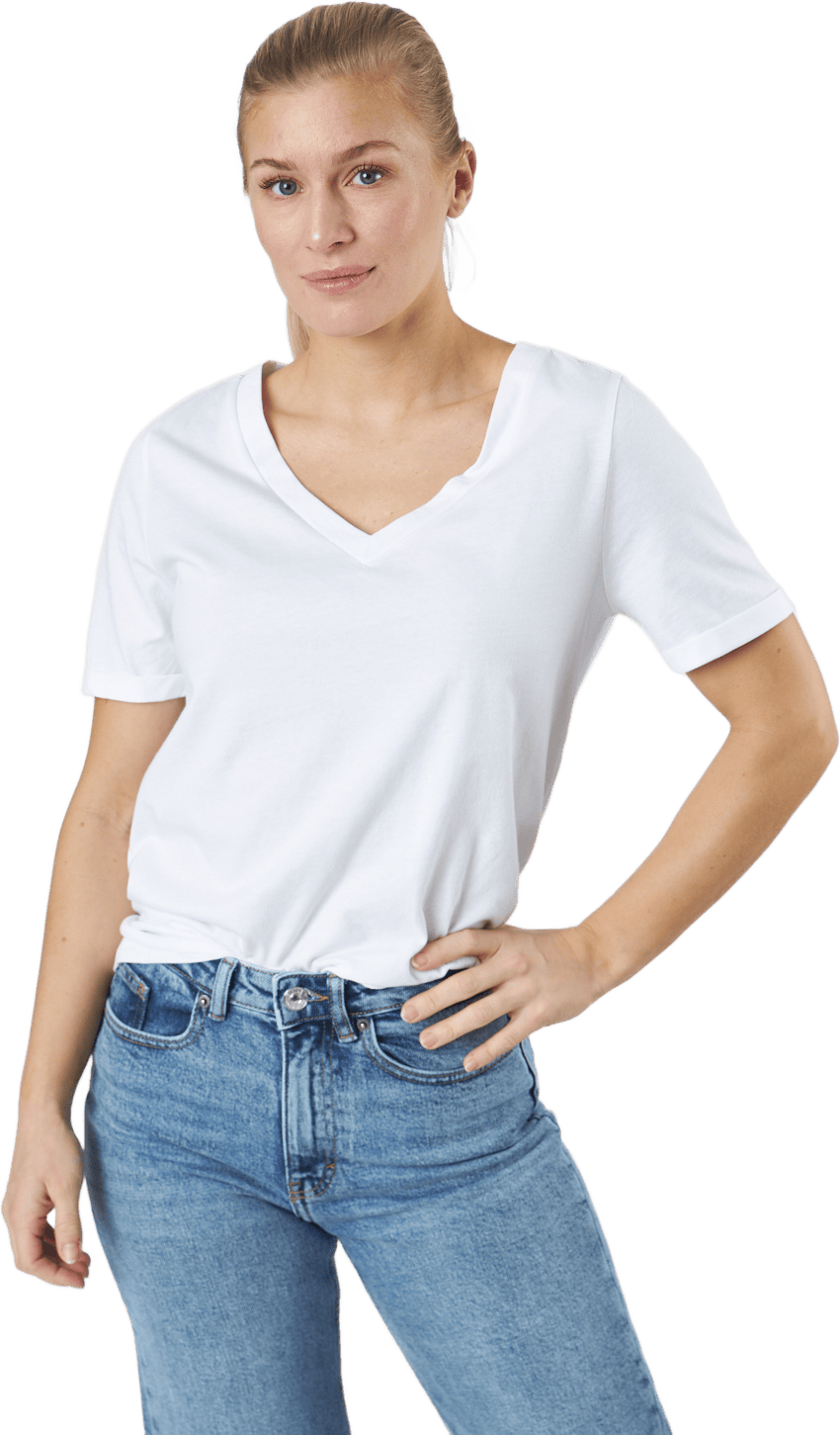 Pcria Ss V-neck Solid Tee  Bc Bright White