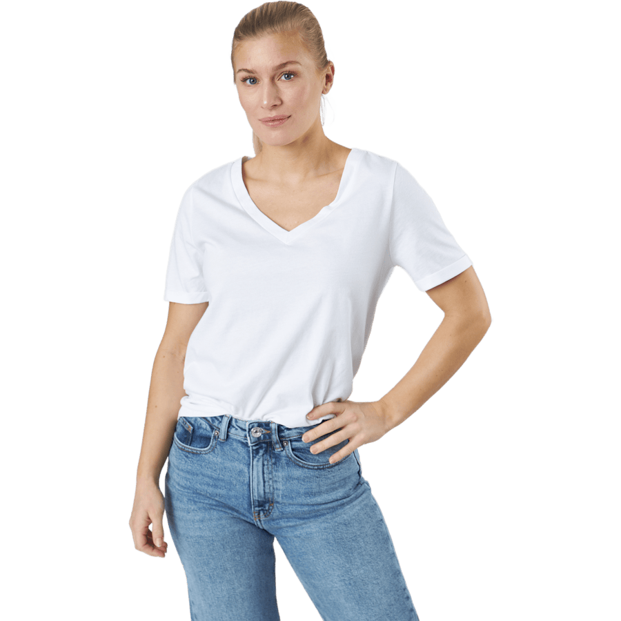 Pcria Ss V-neck Solid Tee Bc Bright White