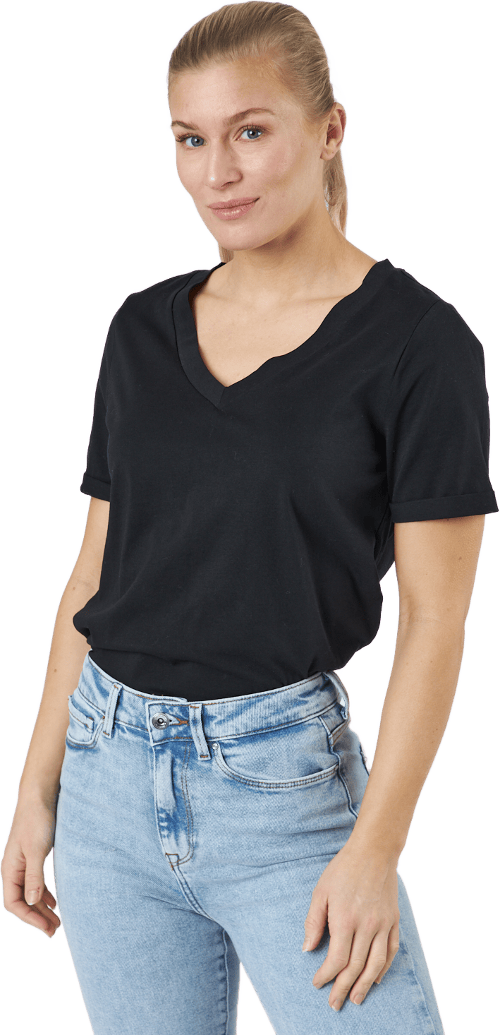 Pcria Ss V-neck Solid Tee  Bc Black, Female, Apparels, T-shirt, Black, XS