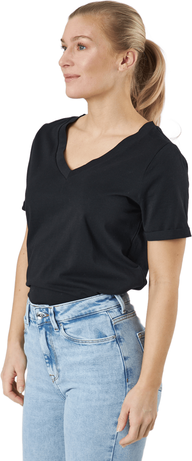Pcria Ss V-neck Solid Tee  Bc Black - Bild 2