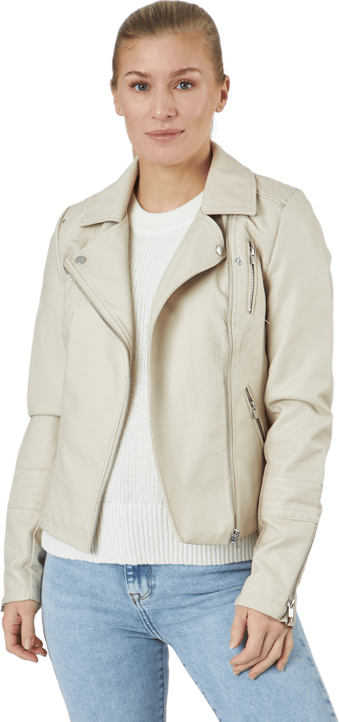 Onlgemma Faux Leather Biker Ot Silver Lining, Female, Apparels, jackets, Beige, 34