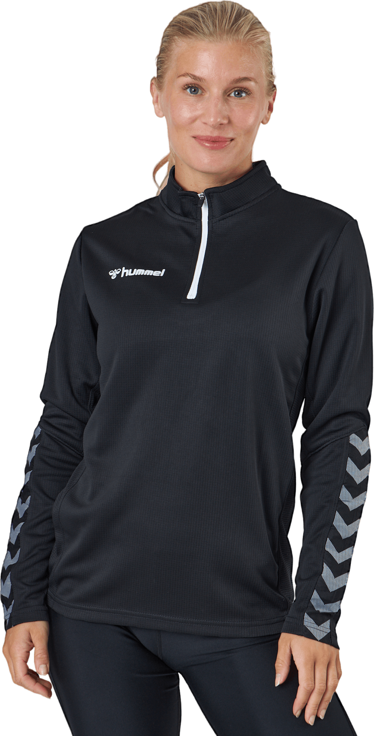 hmlauthentic-half-zip-sweatshi-black-white-parhaat-urheilumerkit