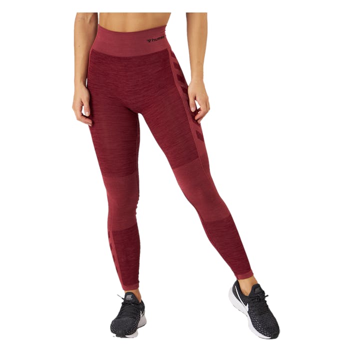 Hmlclea Seamless Mid Waist Tig Cabernet/apple Butter Melange, Female, Kläder, Tights, Röd, M