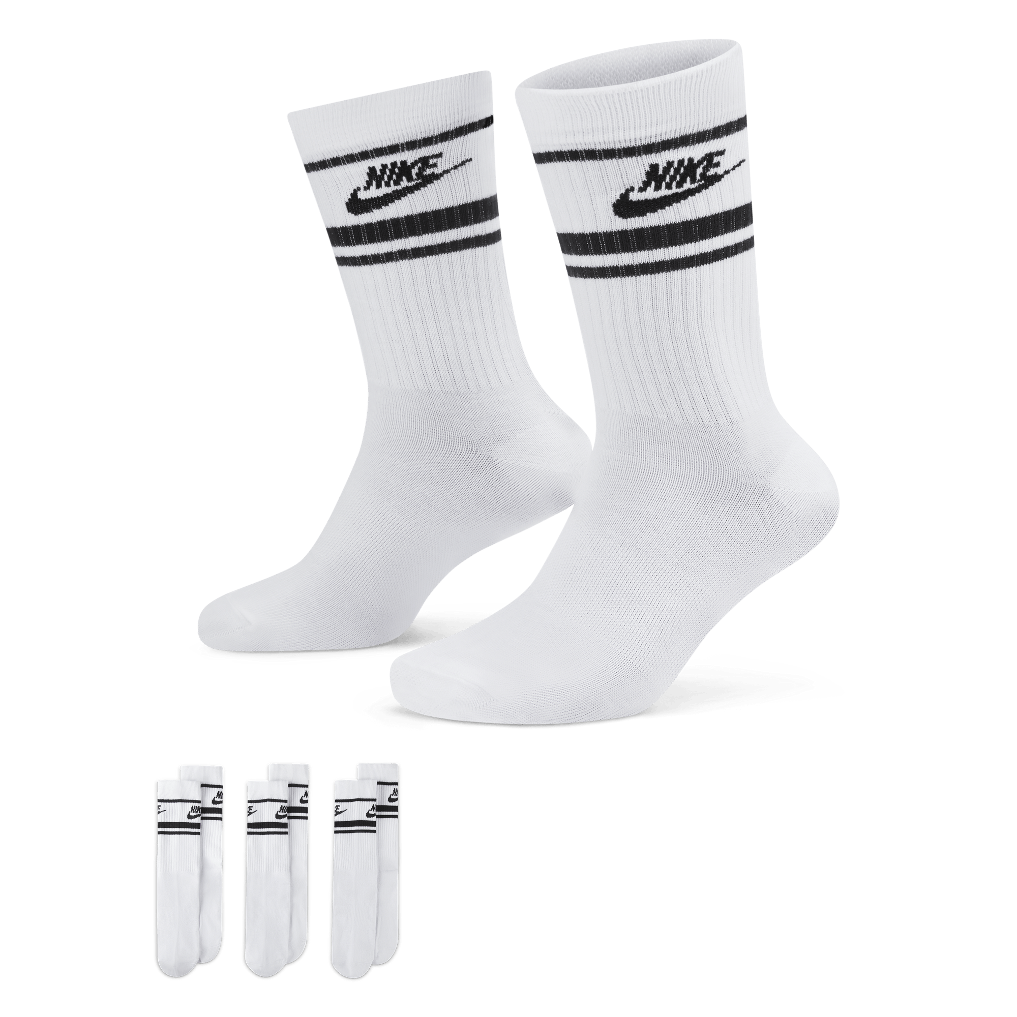 Sportswear Everyday Essential Crew Socks (3 Pairs) WHITE/BLACK/BLACK, Unisex, Kläder, Strumpor, livsstil, 46-50