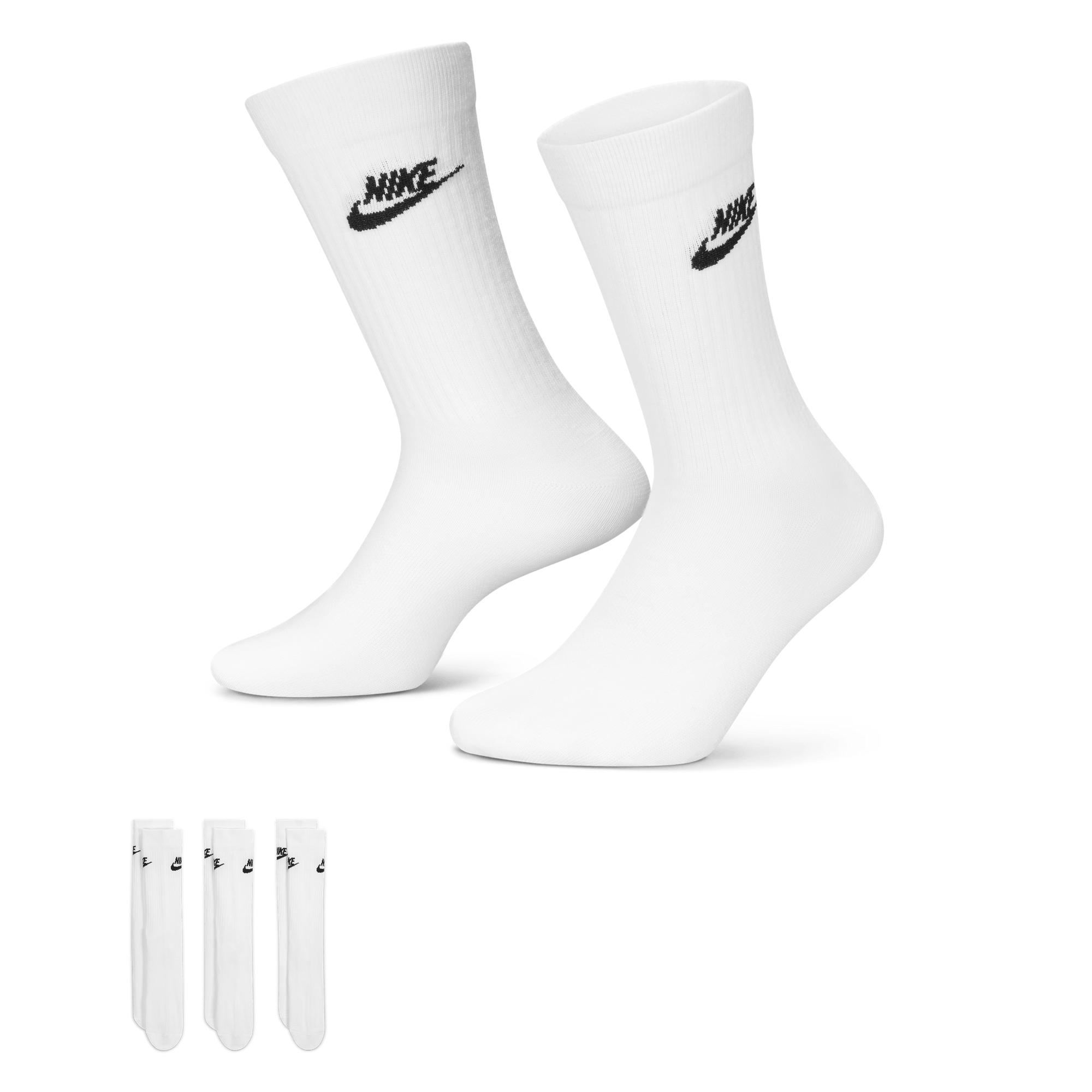 Sportswear Everyday Essential Crew Socks (3 Pairs) WHITE/BLACK, Unisex, Apparels, Socks, XL