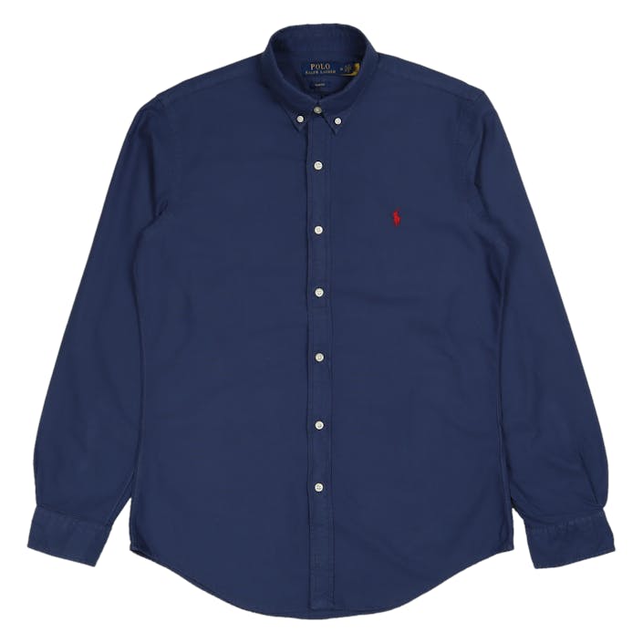 Slim Fit Garment-Dyed Oxford Shirt Light Navy, Male, Odzież, Koszule, Niebieski, L