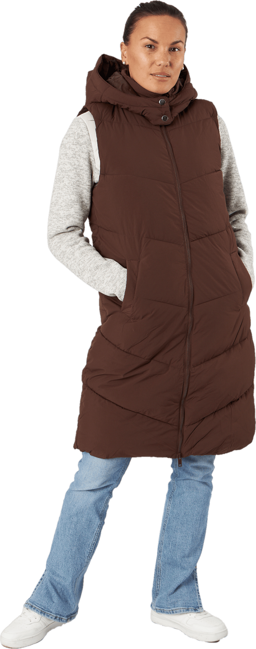 Jamilla Long Puffer Vest Chicory Coffee