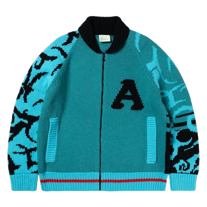 Varsity Zip Thru Knit Multi, Unisex, Vêtements, Tops, Blanc, L