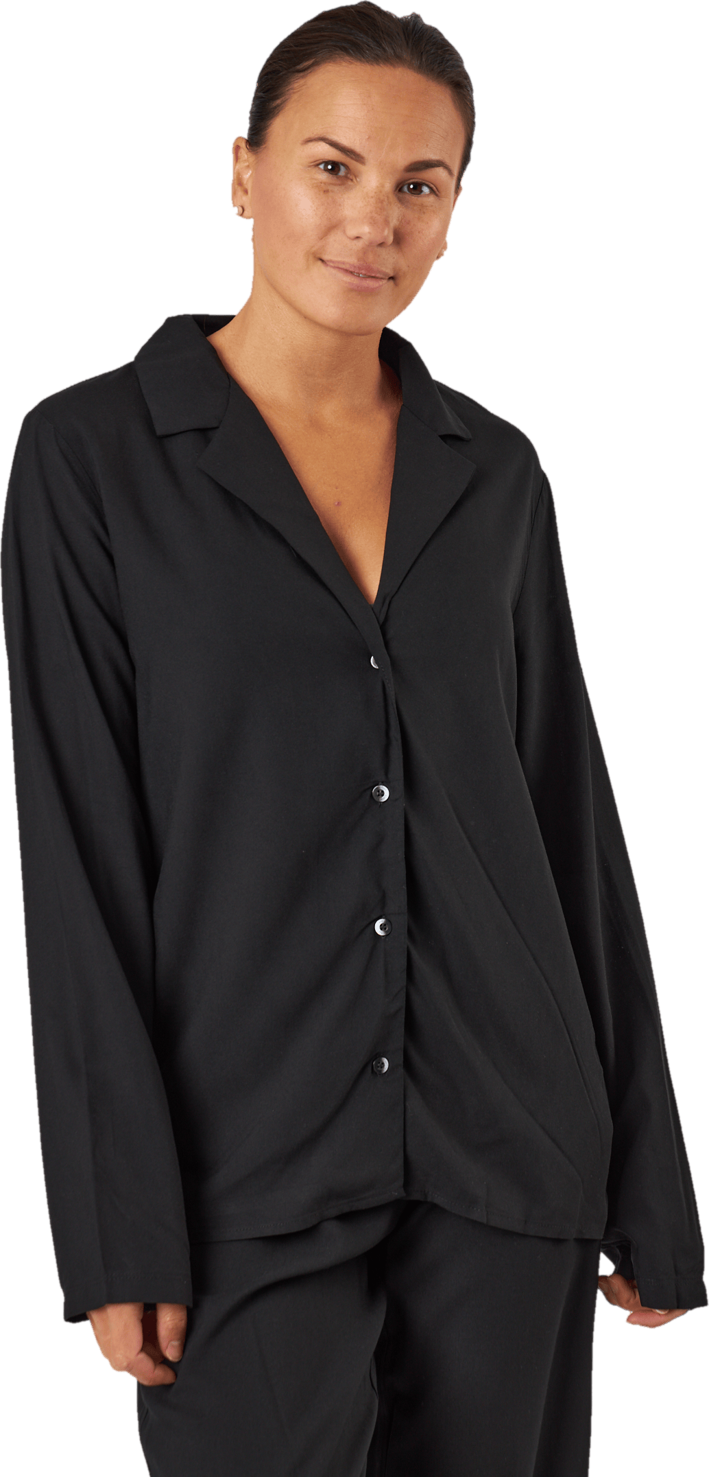 L/s V-neck (button Down) Black