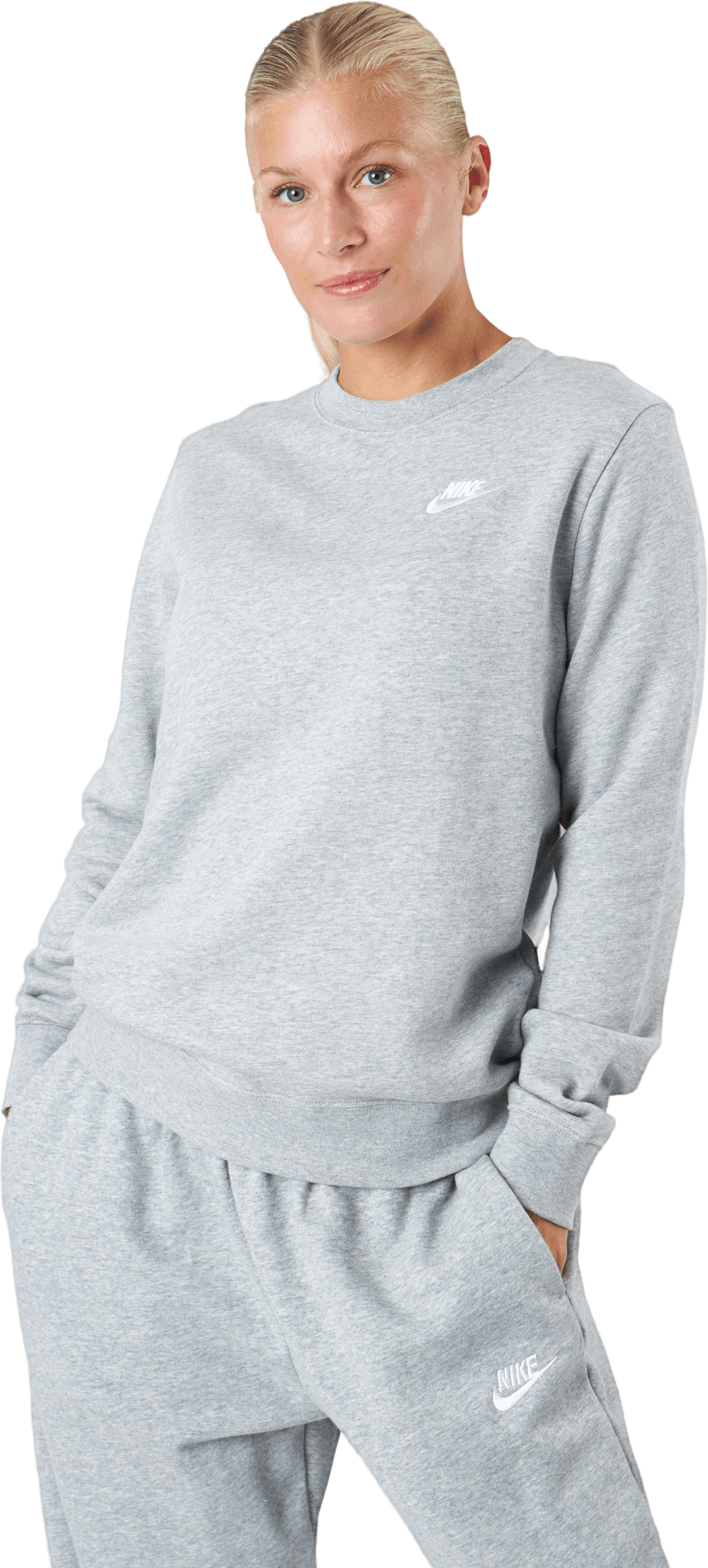 Sportswear Club Fleece Women's Crew DK GREY HEATHER/WHITE, Female, Kläder, Skjortor, Grå, M