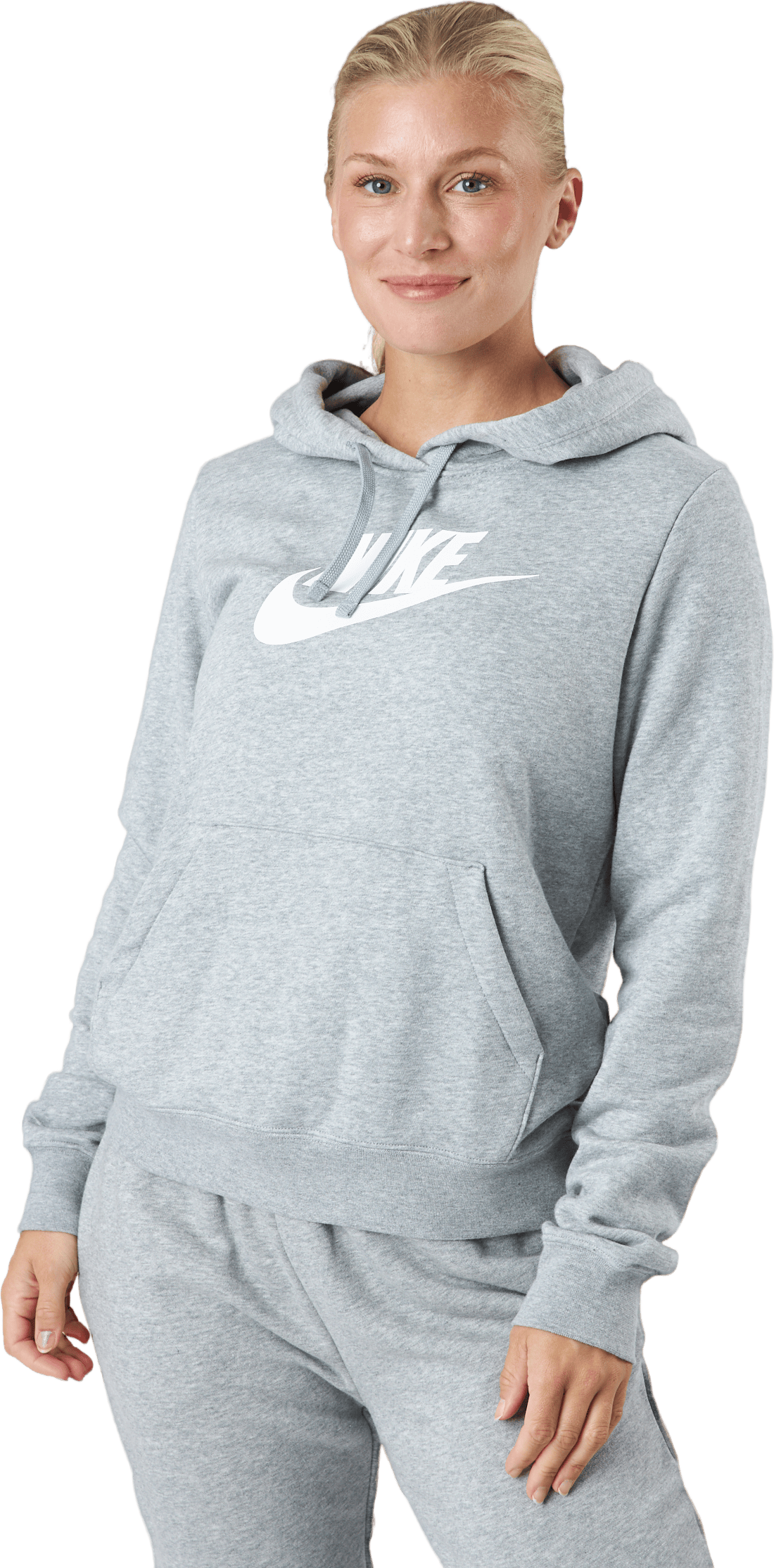 Sportswear Club Fleece Women’s Logo Pullover Hoodie DK GREY HEATHER/WHITE
