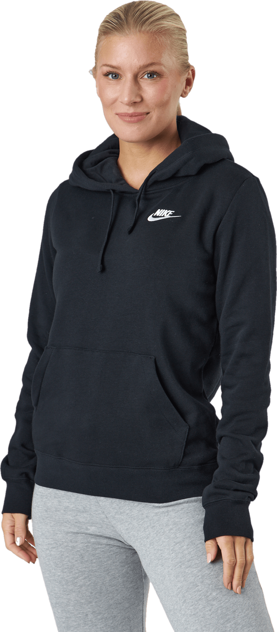 Sportswear Club Fleece Women's Pullover Hoodie BLACK/WHITE, Female, Apparels, Shirts, Black/White, XL