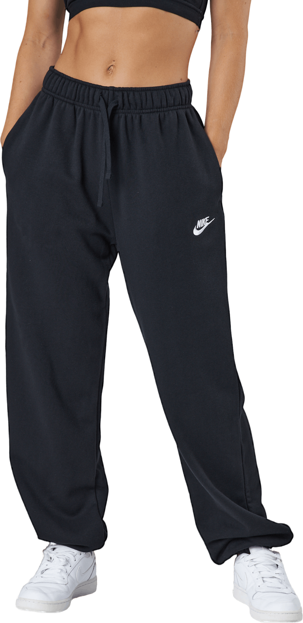 Sportswear Club Fleece Women's Mid-Rise Pants BLACK/WHITE, Female, Kleding, Broek, Zwart, M