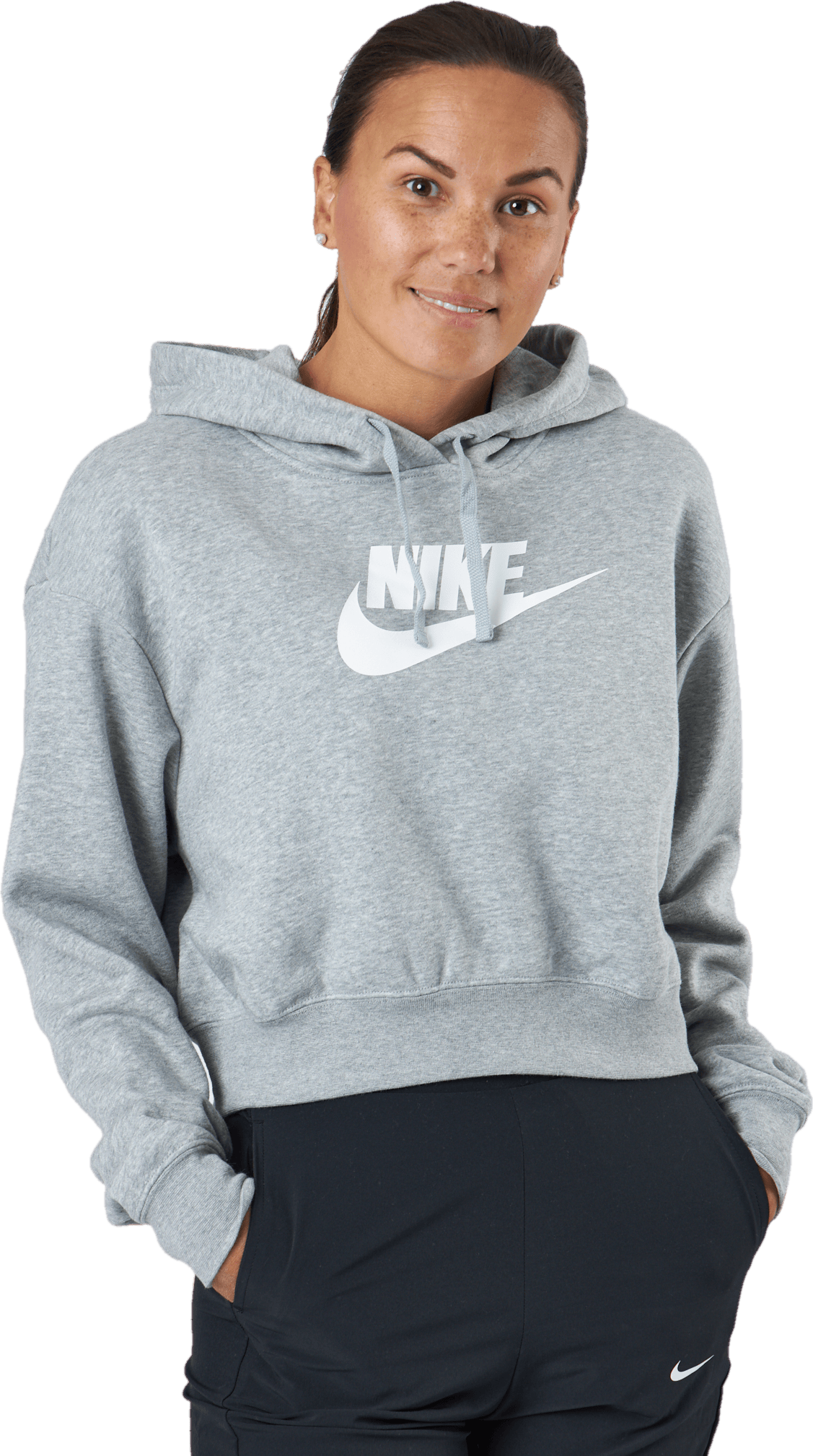 Sportswear Club Fleece Women's Cropped Hoodie DK GREY HEATHER/WHITE, Female, Kläder, Skjortor, Grå, S