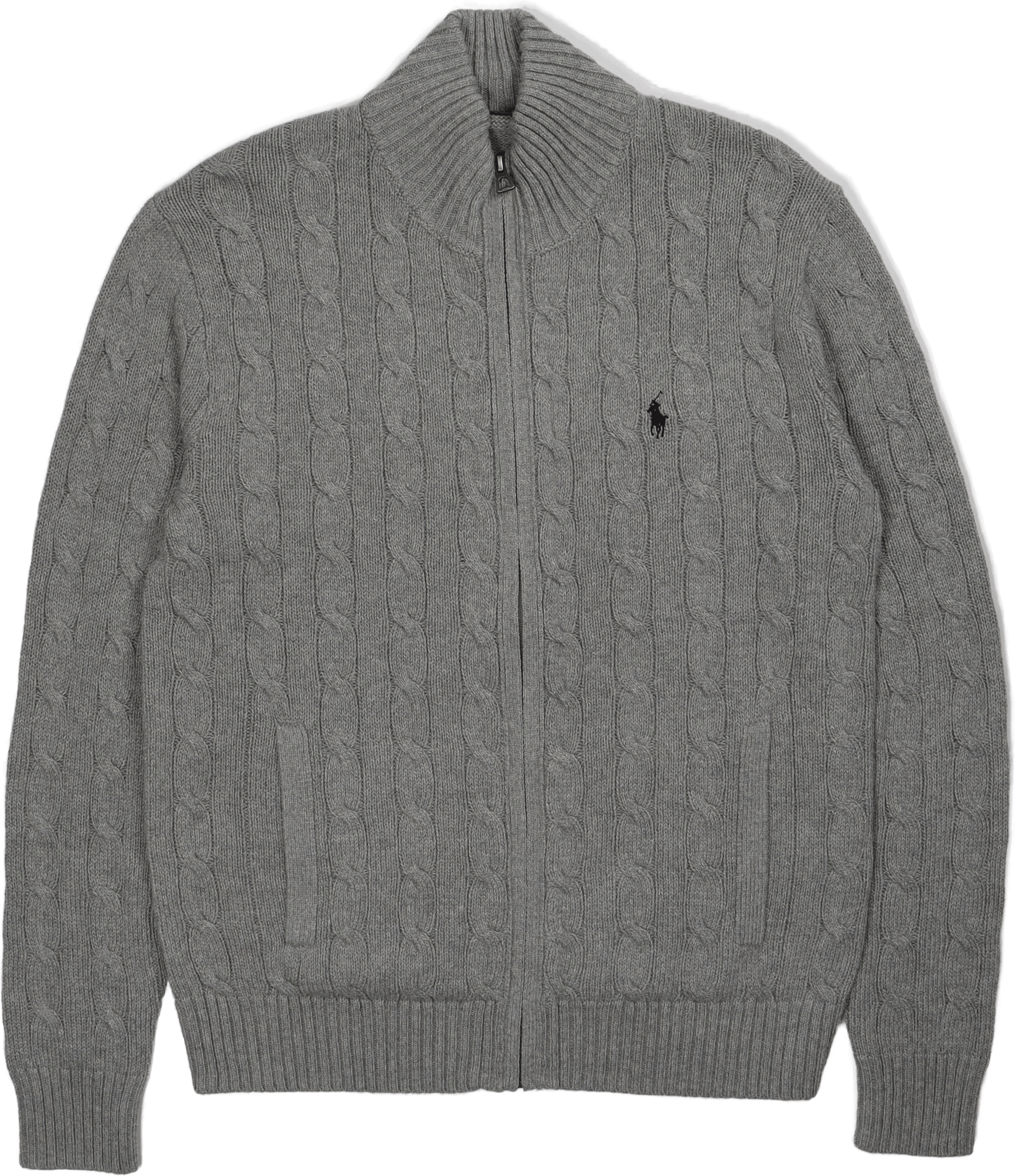 Cable-Knit Cotton Full-Zip Sweater Fawn Grey Heather, Male, Odevy, mikiny a mikiny, Šedá, L