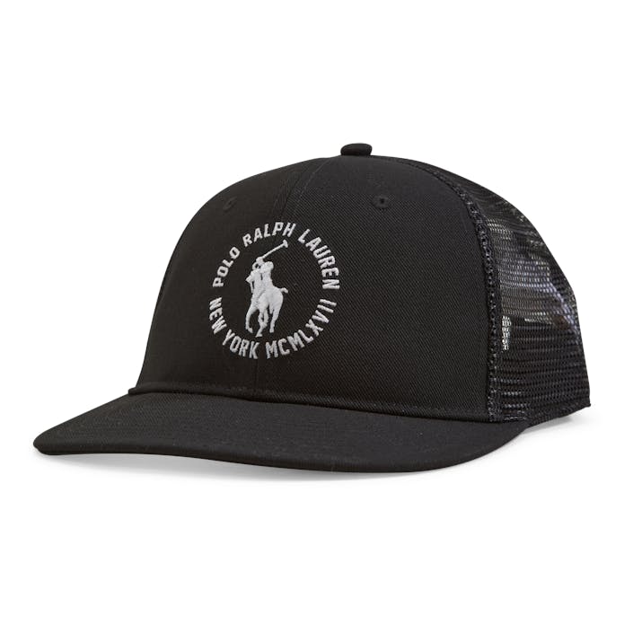 Twill Trucker Cap Polo Black, Male, Odzież, czapki i czapki, Czarny, ONESIZE