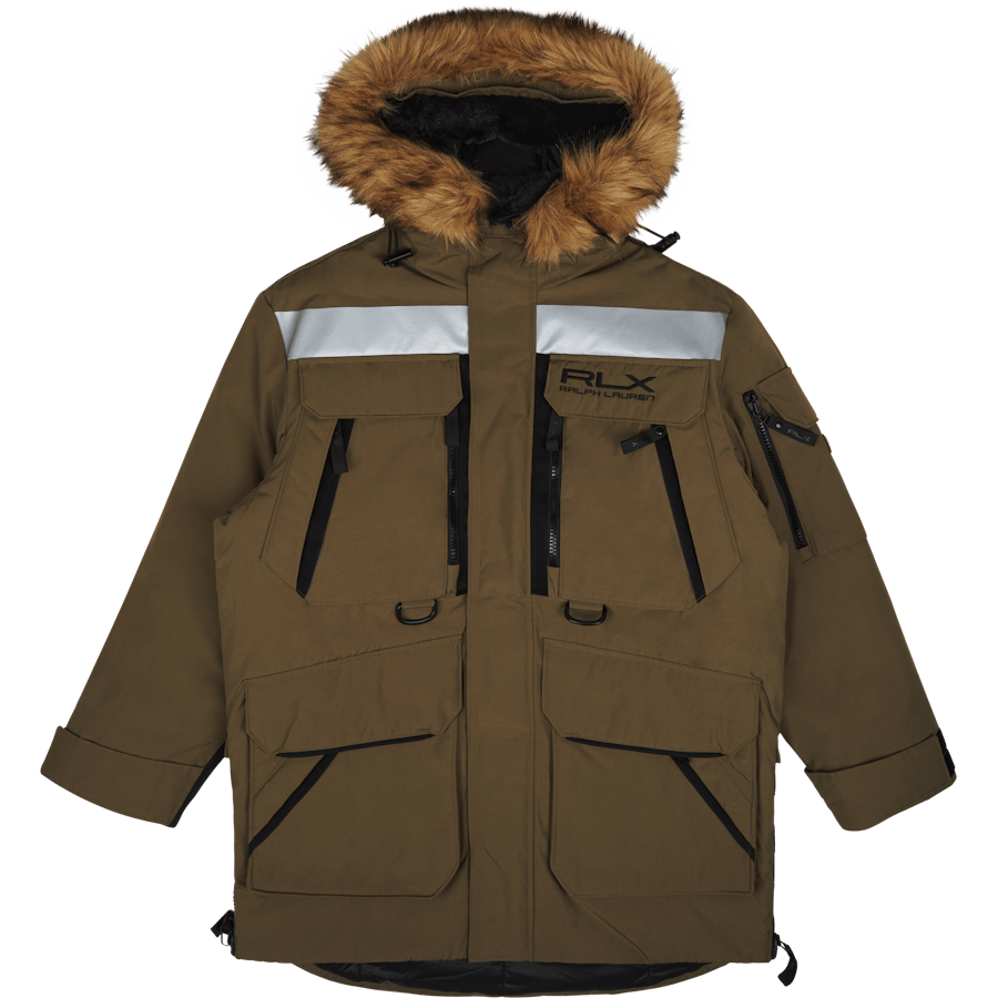 Faux-Fur-Trim Water-Repellent Parka Fall Sage