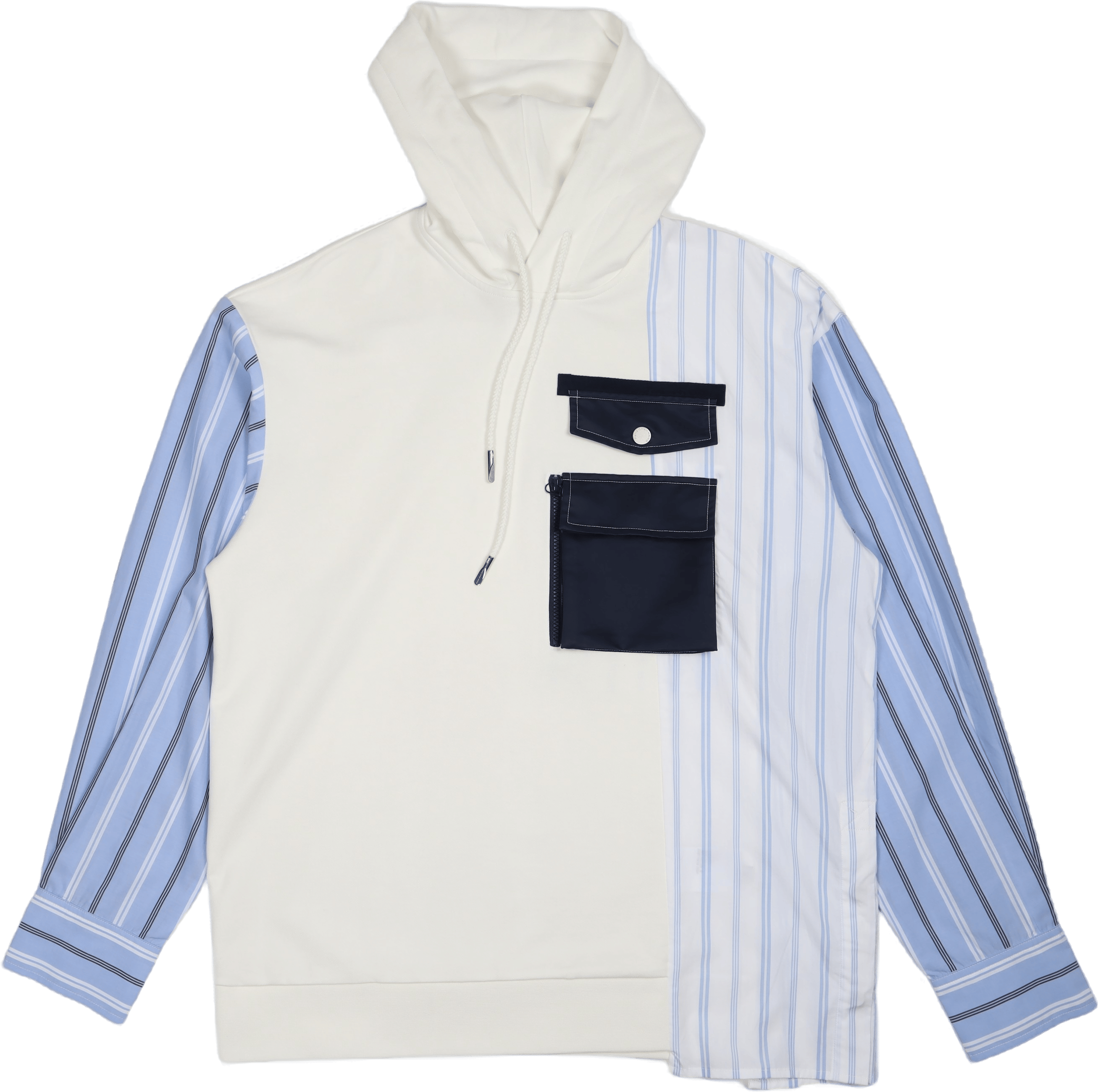 Jersey Shirting Panelled Hoodi White