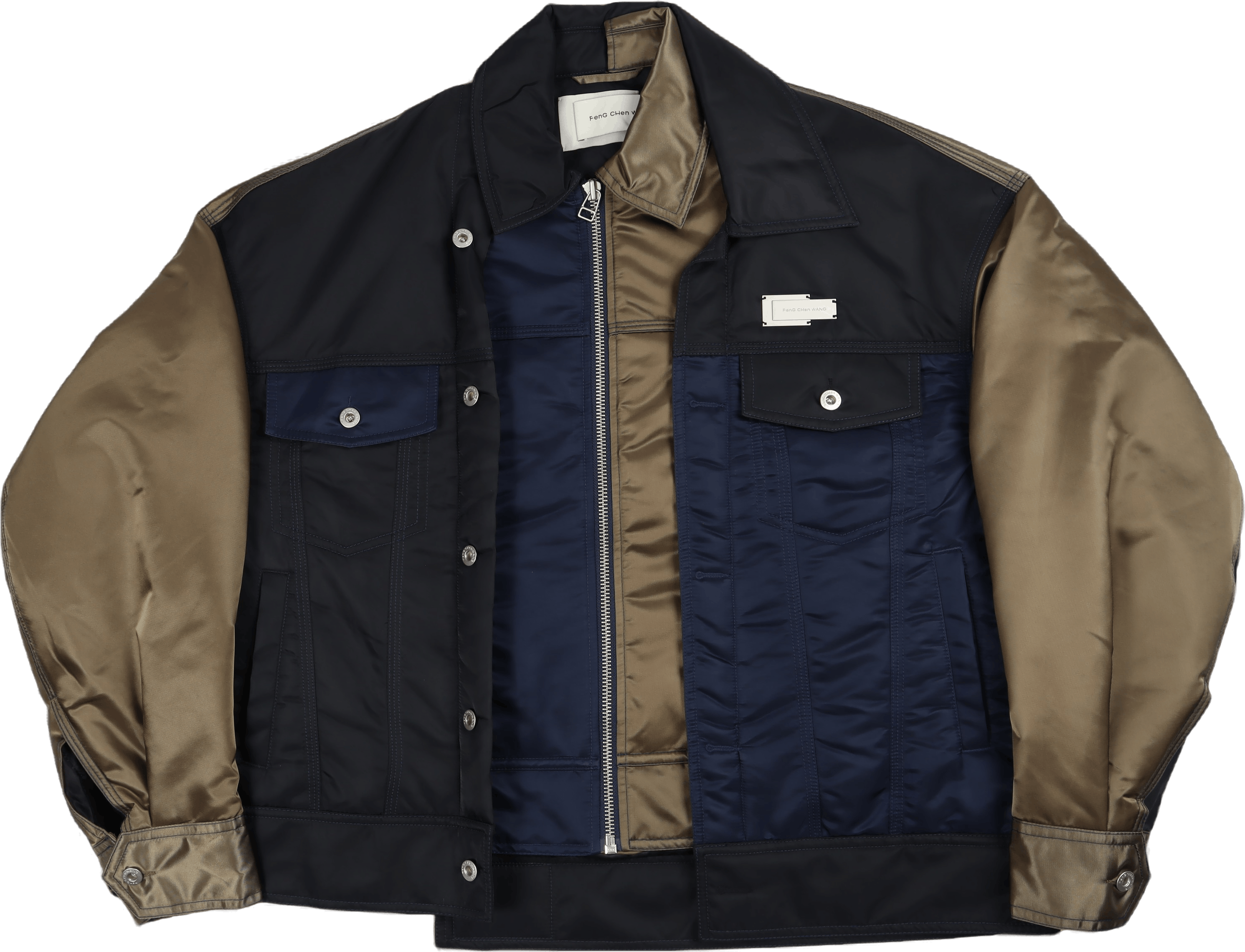 Deconstructed Nylon Panelled J Kahki/black/navy, Male, Vêtements, vestes, Noir/Beige/Bleu, M