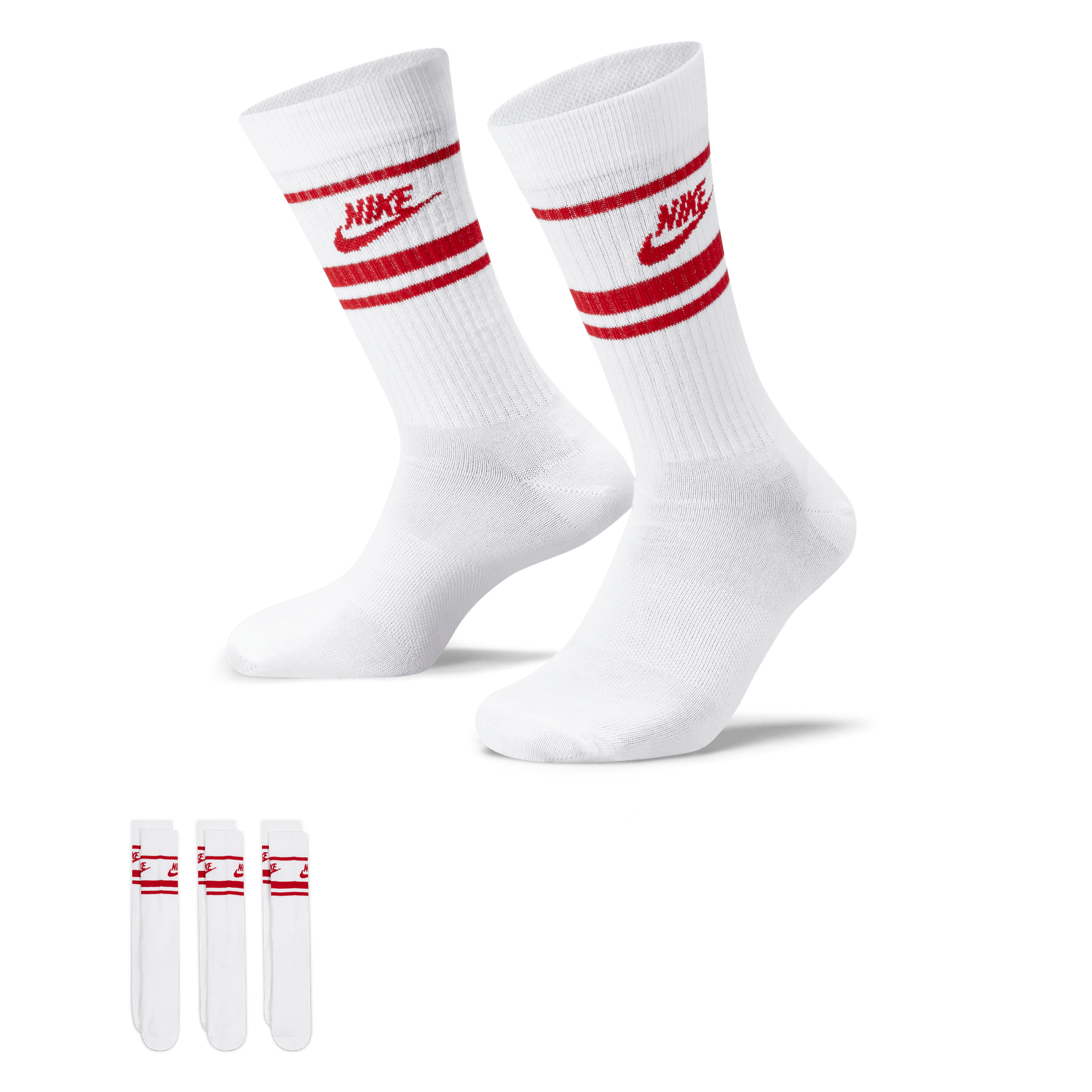 Sportswear Everyday Essential Crew Socks (3 Pairs) WHITE/UNIVERSITY RED/UNIVERSITY RED, Unisex, Kleding, Sokken, 38-42