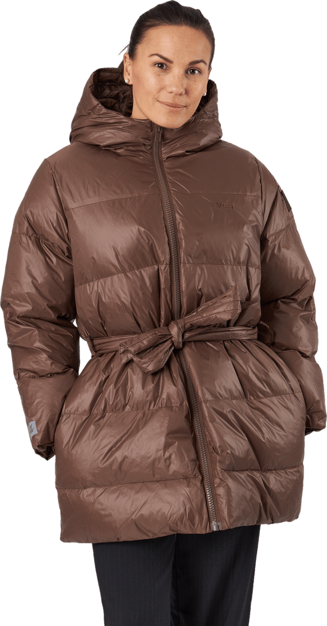 Mid Length Beltet Coat Dark Bark