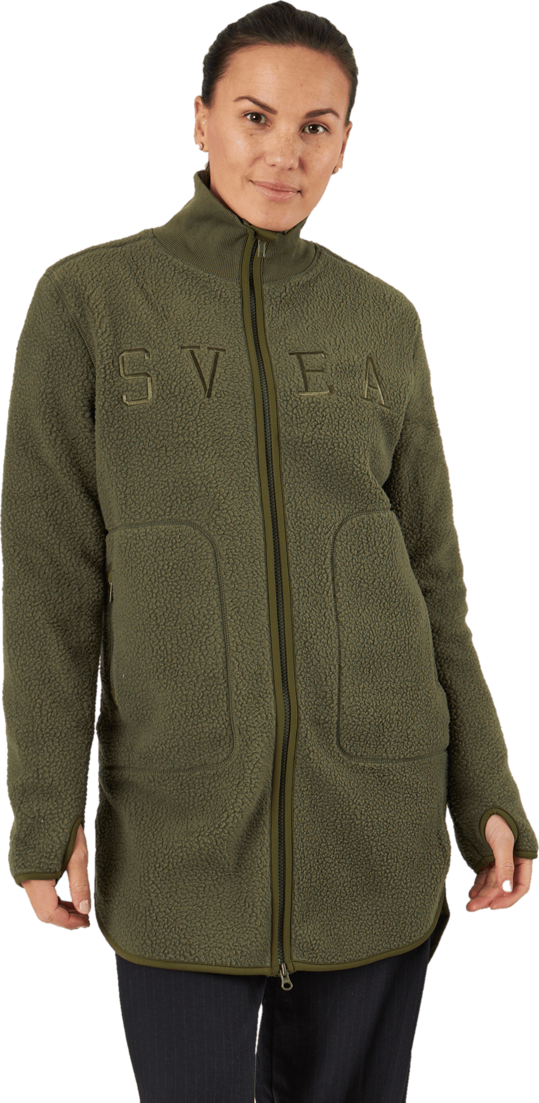 Long Pile Zip Sweat Dark Army