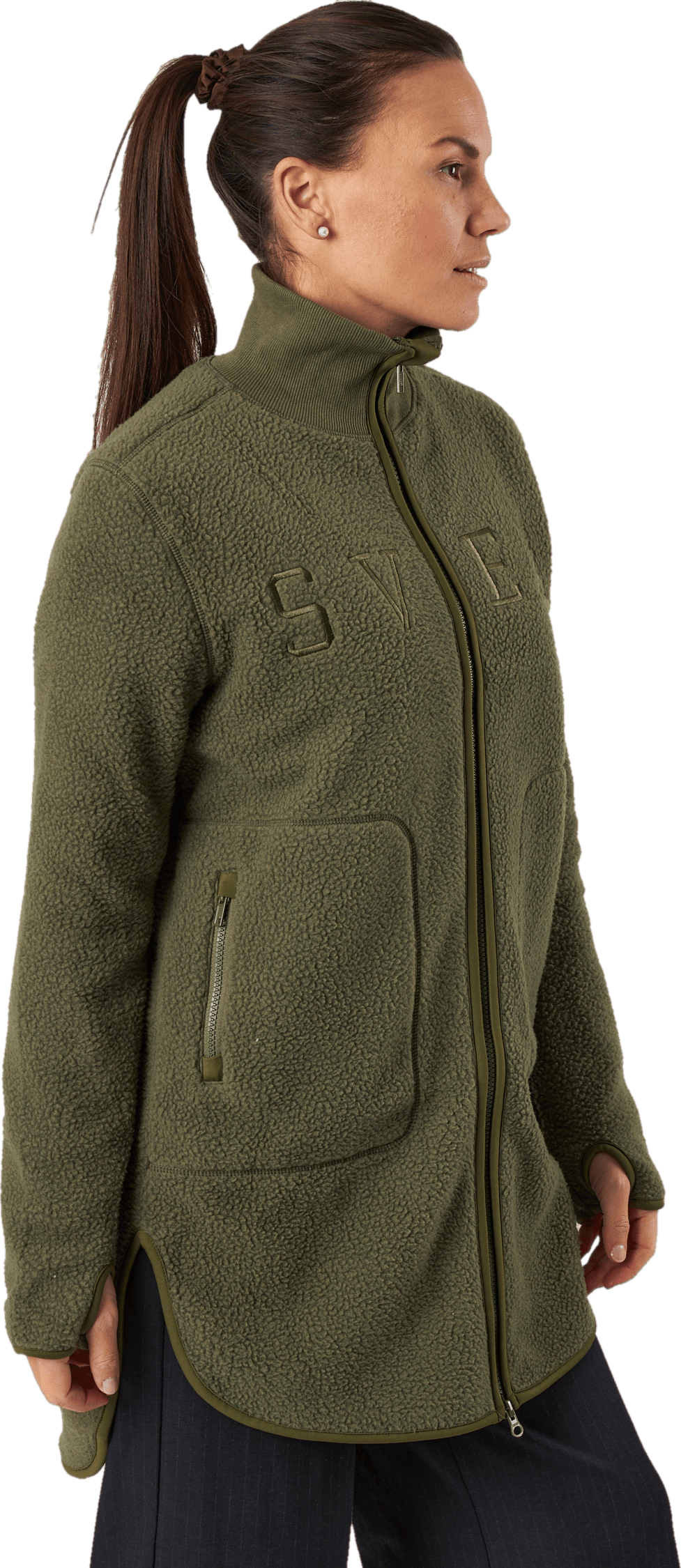 Long Pile Zip Sweat Dark Army - Bild 2