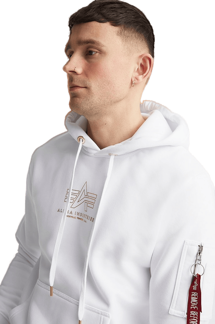 Basic Hoody Ml Foil Print 09, Male, Apparels, hoodies and sweatshirts, White, M