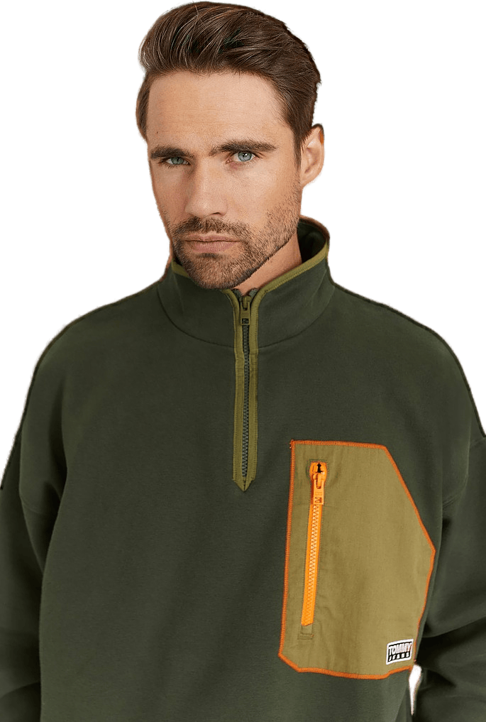 Tjm Contrast Pocket Zip Mock Dark Olive