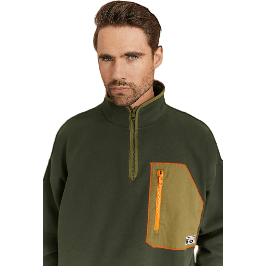 Tjm Contrast Pocket Zip Mock Dark Olive