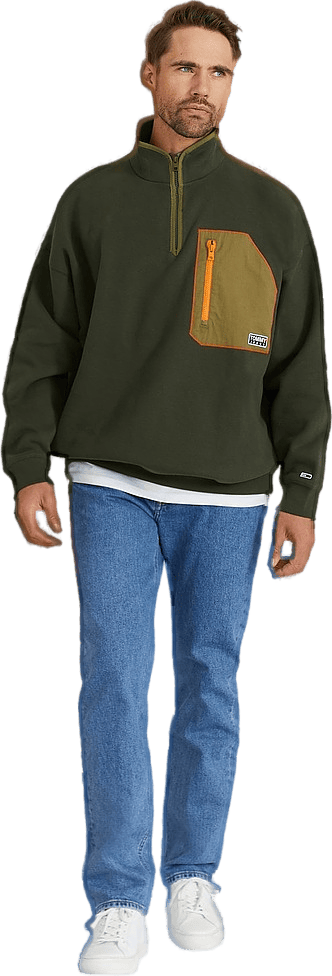 Tjm Contrast Pocket Zip Mock Dark Olive - Bild 3