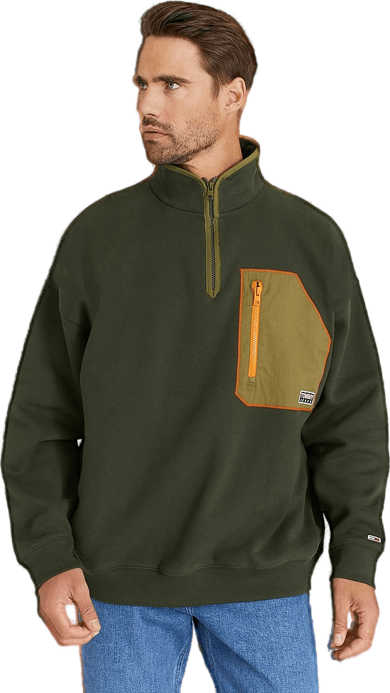 Tjm Contrast Pocket Zip Mock Dark Olive - Bild 4