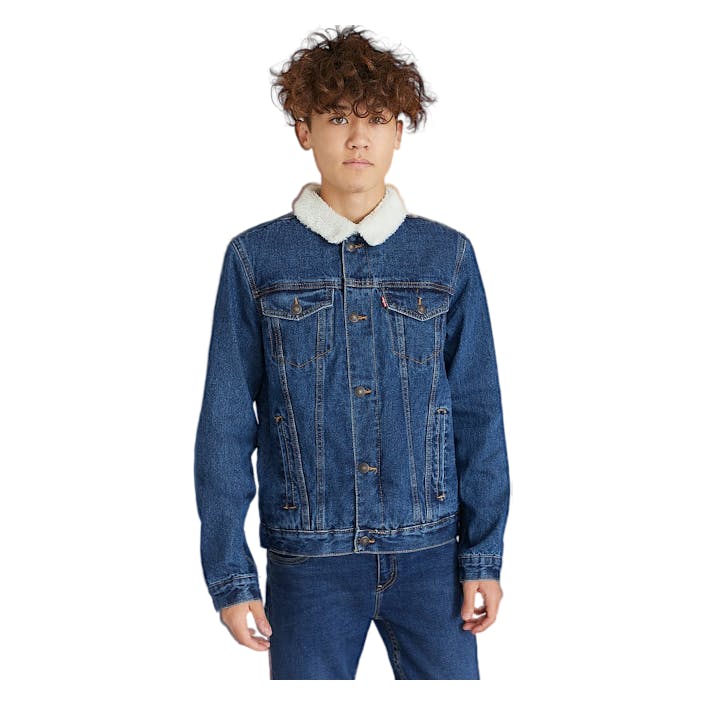 Lvn Sherpa Trucker Jacket Medium Stone Wash, Unisex, Odevy, bundy, Modrá, 164