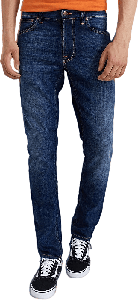 Nudie Jeans Lean Dean Dark Deep Worn, Male, Kläder, Bottoms, Blå, 31"/32"